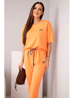 Dámský komplet z viskózy máslový s krátkým rukávem a kalhotami s ohrnutým lemem oranžový