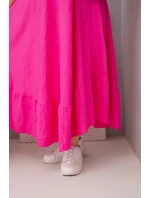 Dámske plus size šaty s krátkymi rukávmi a volánom z ľahkej viskózy vo fuchsiovej farbe