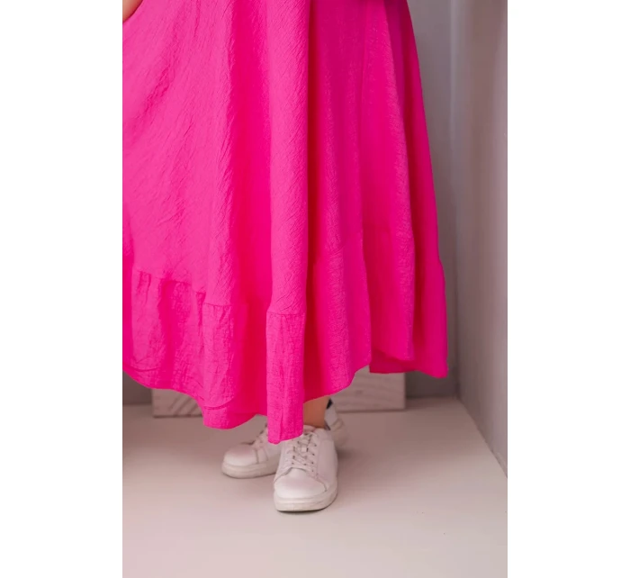 Dámske plus size šaty s krátkymi rukávmi a volánom z ľahkej viskózy vo fuchsiovej farbe