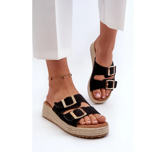 Dámske papuče s opleteným eko semišom čierne Zaloemi