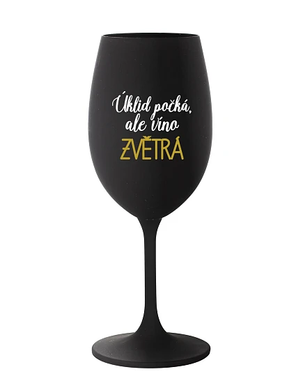 Upratovanie čaká, ale víno zvíťazí - čierny pohár na víno 350 ml