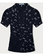 Tmavě modrá halenka s límečkem a se vzorem model 18584397 - Forget me not FASHION Tmavě modrá halenka s límečkem a se vzorem model 18584397 - Forget me not FASHION