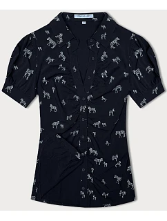 Tmavě modrá halenka s límečkem a se vzorem model 18584397 - Forget me not FASHION
