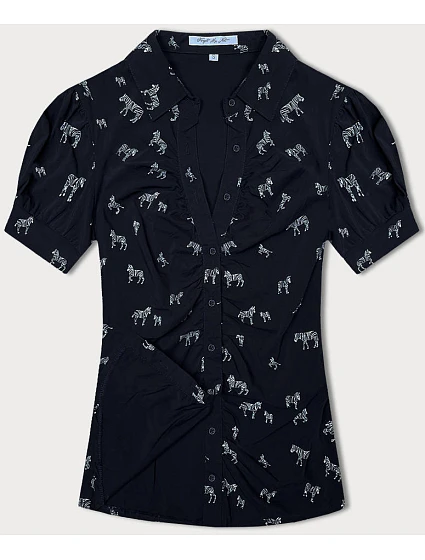 Tmavě modrá halenka s límečkem a se vzorem model 18584397 - Forget me not FASHION Tmavě modrá halenka s límečkem a se vzorem model 18584397 - Forget me not FASHION