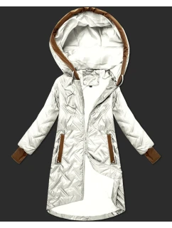 Dámska prešívaná bunda vo farbe ecru s ozdobnými vložkami (T2-2291#-12)