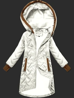 Dámska prešívaná bunda vo farbe ecru s ozdobnými vložkami (T2-2291#-12)