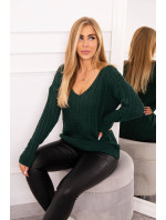 Pletený sveter s výstrihom do V tmavo zelený