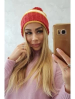 Dámska čiapka Kinga K297 red+mustard+ecru
