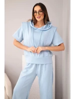 Dámská máslová souprava mikina s kapucí a volné kalhoty se šňůrkou modrá