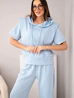 Dámsky maslový set mikina s kapucňou a voľné nohavice so šnúrkou na stiahnutie modré