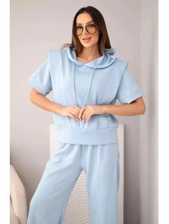 Dámská máslová souprava mikina s kapucí a volné kalhoty se šňůrkou modrá