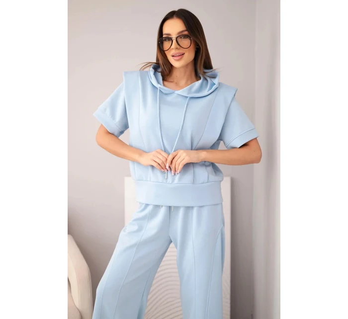 Dámská máslová souprava mikina s kapucí a volné kalhoty se šňůrkou modrá