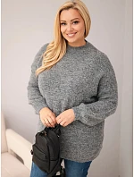 Dámský svetr Plus Size volného střihu s dlouhým rukávem grafitový Dámský svetr Plus Size volného střihu s dlouhým rukávem grafitový