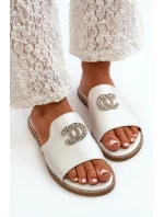 Eleganckie Klapki Damskie Błyszczące Z Ozdobą S.Barski KV27-050 Srebrne