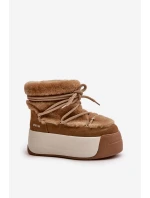 Skórzane Śniegowce Damskie Na Grubej Podeszwie Z Futerkiem Big Star OO274A207 Brązowe Skórzane Śniegowce Damskie Na Grubej Podeszwie Z Futerkiem Big Star OO274A207 Brązowe