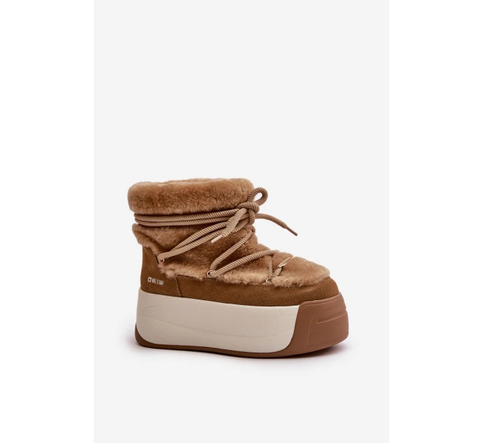 Skórzane Śniegowce Damskie Na Grubej Podeszwie Z Futerkiem Big Star OO274A207 Brązowe Skórzane Śniegowce Damskie Na Grubej Podeszwie Z Futerkiem Big Star OO274A207 Brązowe