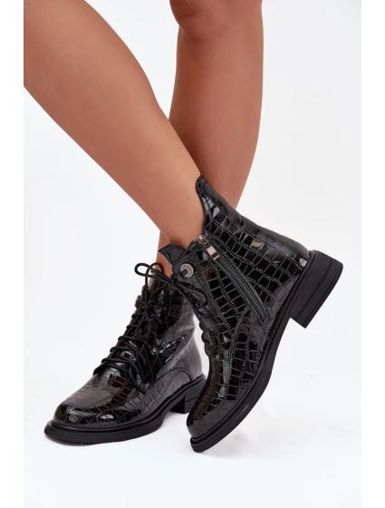 Kožené lakované boty s vzorem vyhřívané černé model 21744848 - Boto