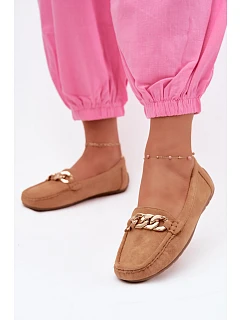 Dámské mokasíny se zlatým řetízkem a imitací semiše Camel model 22220645 - Boto