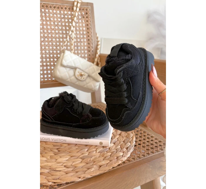 Detské zateplené tenisky s kožušinou Mireen - čierne