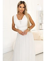 Dlouhé maxi šaty s  a hlubokým výstřihem ecru barva model 22079727 - numoco basic