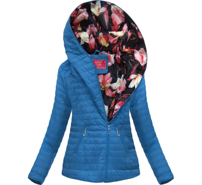 Svetlo modrá bunda s asymetrickým zipsom (DL015)