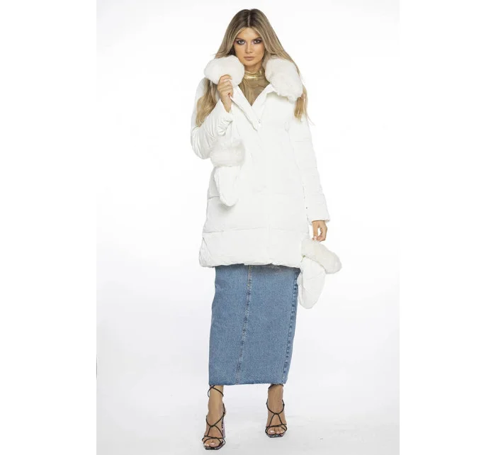 Bílá dámská zimní bunda s límcem a  model 21247525 - Ann Gissy