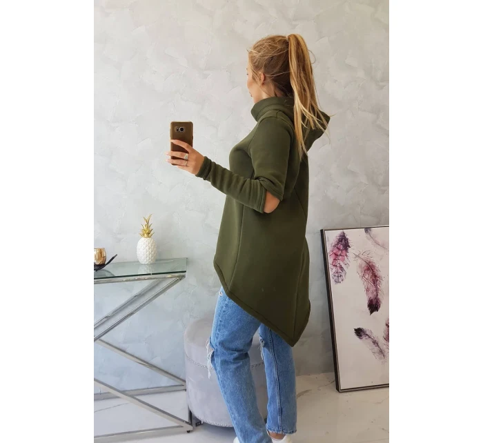 Zateplená mikina s delšími zády v barvě khaki