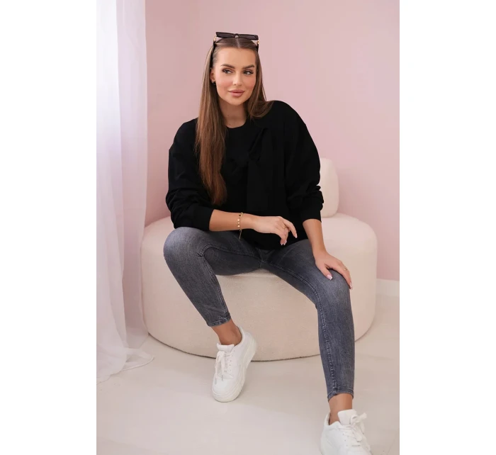 Bavlnená blúzka s mašľou čierna