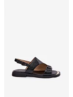 Kožené dámské sandály na nízkém podpatku Vinceza 86434 Černé