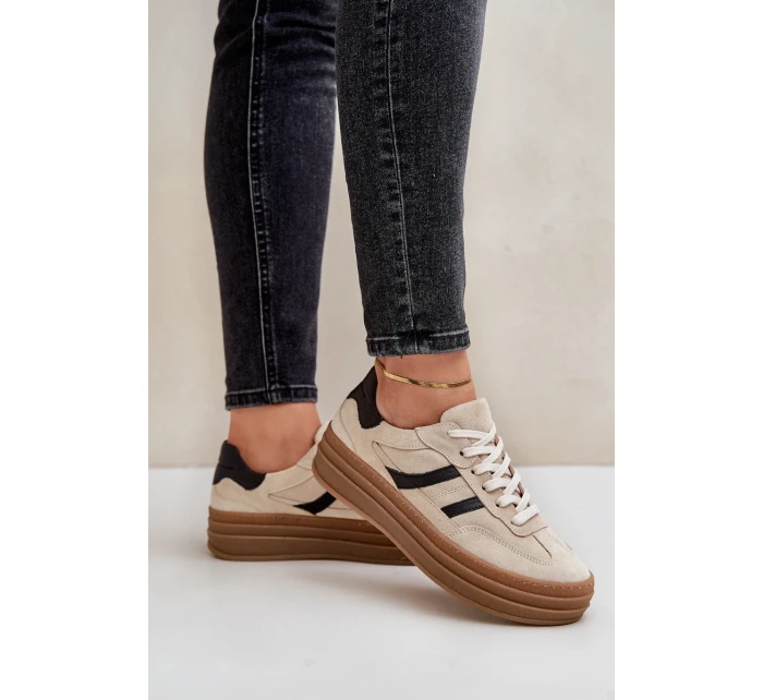 Zazoo N1176 Semišové tenisky na platforme béžová Zazoo N1176 Semišové tenisky na platforme béžová