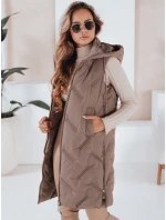 Dámská dlouhá prošívaná vesta s kapucí tmavě béžová Dstreet model 21991342 - FashionStreet