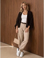 Dámske joggerové nohavice z manšestru s opaskom, béžové, FashionStreet UY3138