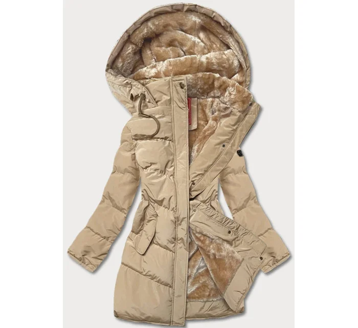 Dámska prešívaná zimná bunda v pieskovej farbe (2m-963)