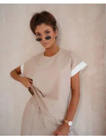 Dámska béžová športová súprava s kontrastnými vložkami (VE99)