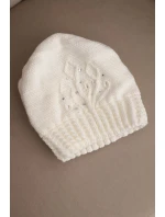 Dámska zimná čiapka s vlnou zdobená flitrami a pleteninou K473 ecru