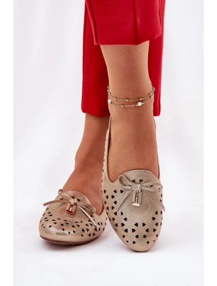 Ażurowe Baleriny Z Odkrytą Piętą Złote Navinnia Ażurowe Baleriny Z Odkrytą Piętą Złote Navinnia