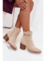 Botki Damskie Ocieplane Na Słupku Z Ozdobnym Paskiem Beżowe Galissa Botki Damskie Ocieplane Na Słupku Z Ozdobnym Paskiem Beżowe Galissa