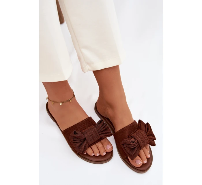 Dámské ploché sandály s mašlí Hnědé Amivelle