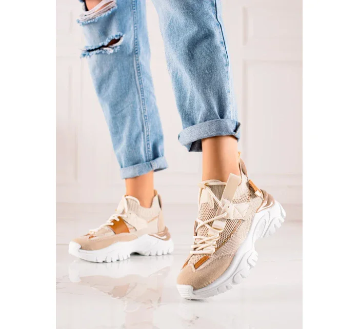 Exkluzívní dámské hnědé tenisky bez podpatku Exkluzívní dámské hnědé tenisky bez podpatku