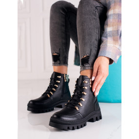 Exkluzívne dámske čierne členkové topánky s plochým podpätkom