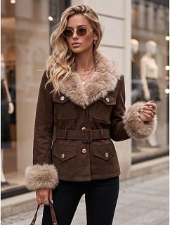 Dámska bunda s odnímateľnou kožušinou, svetlohnedá, FashionStreet TY5852