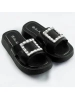Čierne dámske šľapky so zirkónmi (CM-50)