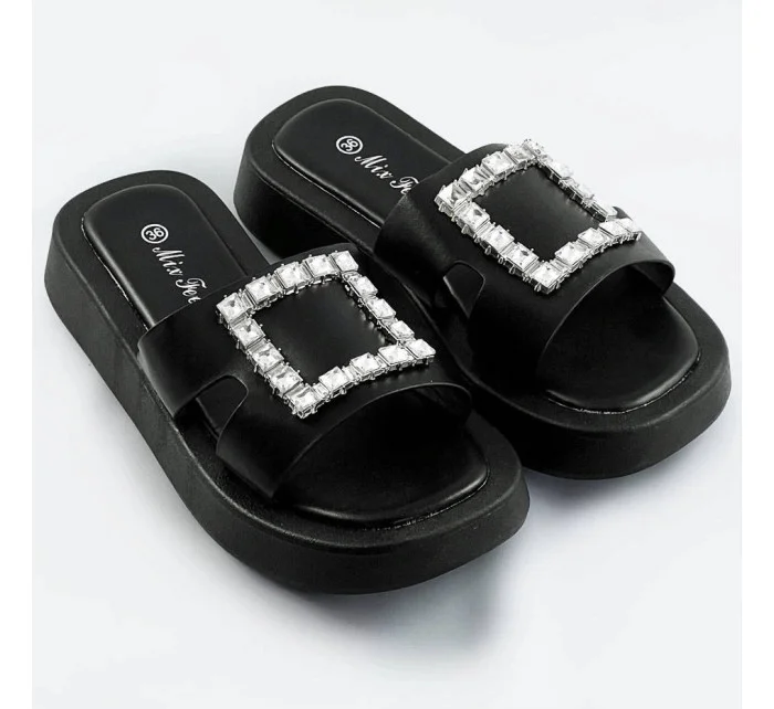 Čierne dámske šľapky so zirkónmi (CM-50)