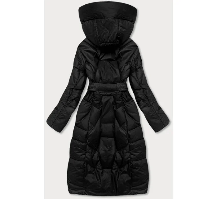 Čierna páperová bunda so stojatým golierom a kapucňou (ag2-j82)