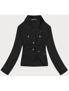 Čierna dámska džínsová bunda plus size s gombíkmi (W028-B)