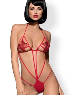 Dámské erotické body Luiza teddy red - OBSESSIVE