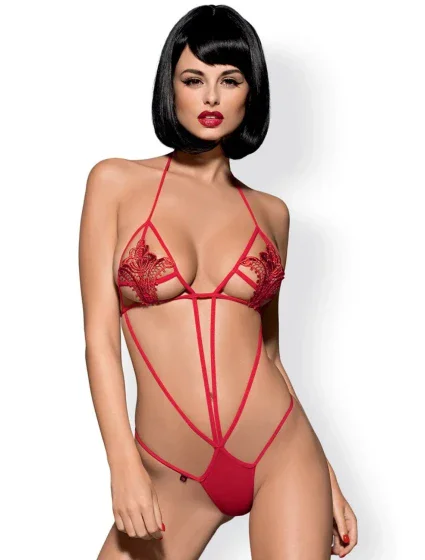Dámské erotické body Luiza teddy red - OBSESSIVE Dámské erotické body Luiza teddy red - OBSESSIVE