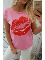 Blúzka s potlačou pier svetloružová