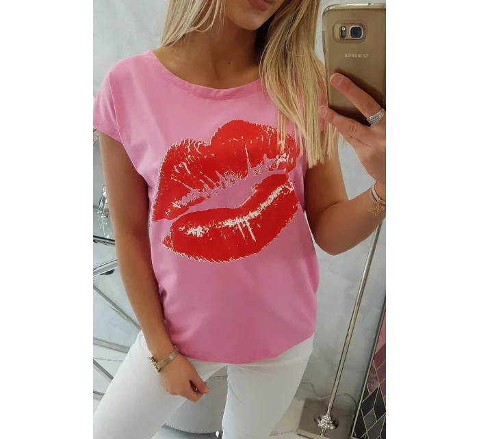 Blúzka s potlačou pier svetloružová