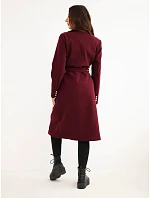 Dámský kabát s páskem model 22542827 švestkový - K-Fashion Dámský kabát s páskem model 22542827 švestkový - K-Fashion